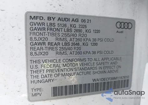 2021 Audi Q3 Premium 45 Tfsi S Line Quattro Tiptronic from USA, damaged, VIN WA1DECF39M1157610